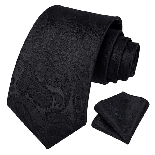 Image of HISDERN Ties for Men Paisley Floral Tie Handkerchief Classic Woven Business Formal Necktie and Pocket Square Set Wedding
