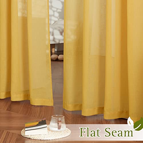 NICETOWN Citrine Linen Curtains 108 inches Long, Grommet Decorative Semi Sheer Gold Curtains Linen Blend Window Drapes Privacy with Light Filtering for Living Room, W52 x L108, 2 Panels