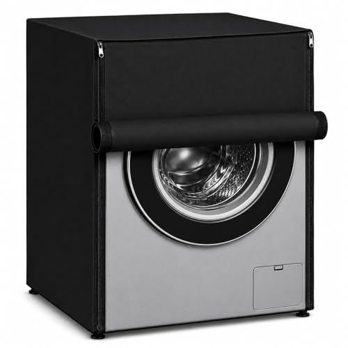Image of DALUCI Washing Machine Cover Front Load for 6 Kg, 6.5 Kg, 7 Kg & 7.5 Kg Fully Automatic Machines | Waterproof Dustproof Polyester Protective Cover with Zipper (Black, 59X59X86 CM)