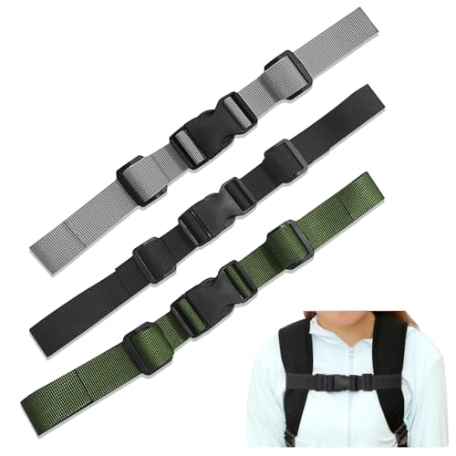 MXGHIR 3 Stück Verstellbarer Brustgurt Rucksack, 2,5 cm Universell Rucksack Brustgurt mit Schnellverschluss für Jogging, Wandern, Reisen, Klettern (Schwarz, Grün, Grau)