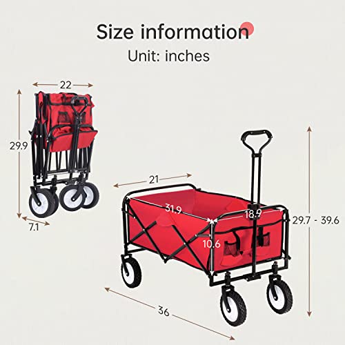 Collapsible Wagon Folding Wagon Beach Wagon Grocery Wagon Garden Cart With 4 Universal Wheel For Shopping Park Picnic, Beach Trip, Outdoor Activities, Camping(Red) #TOP6