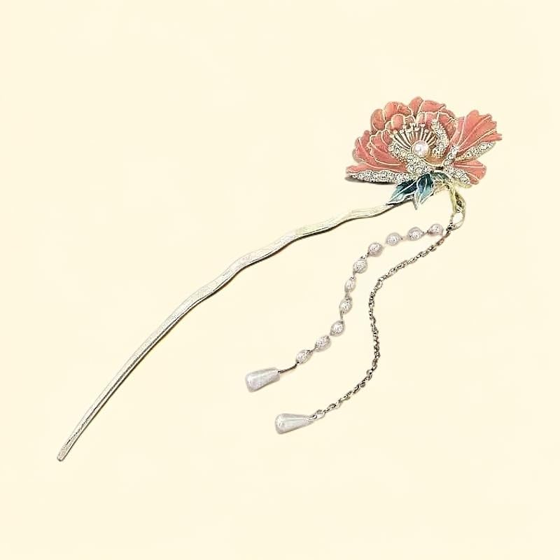 Image of Chinese Flower Hair Sticks, Vintage Metal Tassel Hair Pins, Traditional Hair Chopsticks for Women, 1 Piece