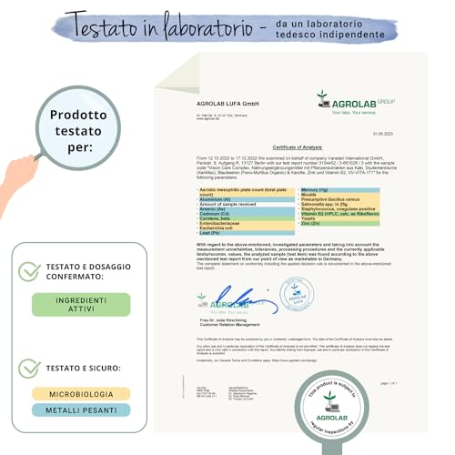 Integratore OCCHI | 120 capsule | con Luteina, Zeaxantina, Mirtillo Nero, Vitamina A, B2 e Zinco | Salute della VISTA | Vegan | Vegavero® - 7