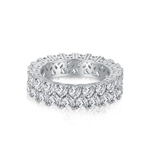 TUSRORSU 2列 ハートカット レディース 結婚指輪 5A CZ 模造ピンクダイヤモンドリングバンド 925スターリングシルバー エタニティ スタッカブルリング 女性用 幅6mm サイズ6-9, 6, シルバー, キュービックジルコニア