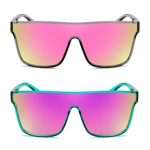 Image of FEISEDY Sunglasses for Women Men, Fashion Mirrored Single Lens Shades | 80s Rave Neon Oversized Sun Glasses, Driving Beach UV400 Sunnies B2996