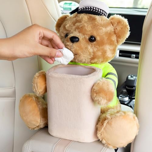 Caja de pañuelos para automóvil y papelera multiusos de oso impermeable para SUV 4