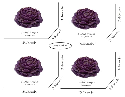4 Pcs Low Temperature Candles 3.1 * 3.1 * 1.6inch Rose Shape, Gold-Plated Color, Lavender, Bulgarian Rose, Cherry Blossom Scent (4 Packs Gilded Purple)