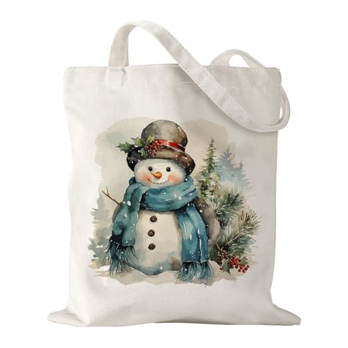BQXS Winter Snowman Decor Tote Bag Aesthetic Canvas Reusable Womens