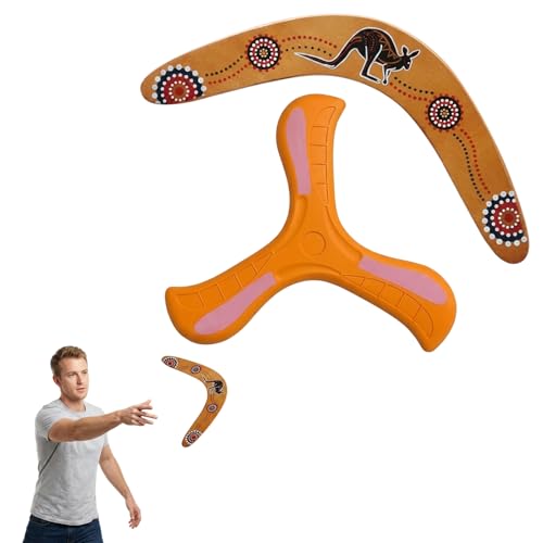 WNXBFO 2 Pcs Wooden Boomerang Set Aerodynamic Flying Disc Outdoor Sports Gear Professional Flying Toy for Recreation Backyard Games Outing Family Fun Beach Play Toy Safe & Sturdy Design