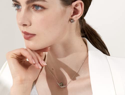 Chaulri Lucky Chevron Top Grade Aaa Genuine South Sea Tahitian Black Pearl Stud Earrings 18K White Gold Plated 925 Sterling Silver - Birthday Anniversary Jewelry Gifts For Women Wife Mom Daughter #TOP4