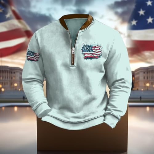 Oversized Sweatshirts for Men Trendy American Flag Print 1/4 Zip Shirts Long Sleeve Mock Neck Henley Shirts2