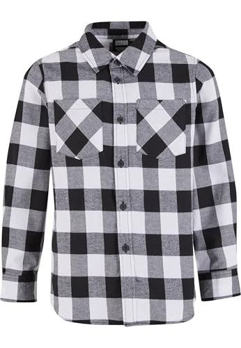 Urban Classics Jungen Boys Checked Flanell Shirt Hemd, Black/White, 146-152