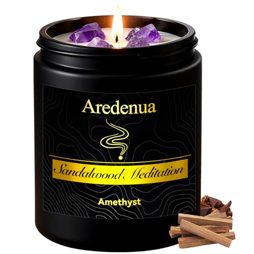 Image of Sandalwood Candle | Scented Candle Gifts for Women Men, Aromatherapy Candles with Crystals - 7oz Soy Candles for Home Scented - Birthday Gifts for Mom, Sister, Friends, Meditation, Yoga, Relaxation