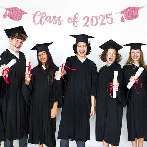 Image of Pink Graduation Decorations - 9.8 ft Class of 2025 Banner, Graduation Party Decorations & Decor for Elementary, Perfect for 5th Grade 8th Grade, High School and College, Congrats Grad Sign