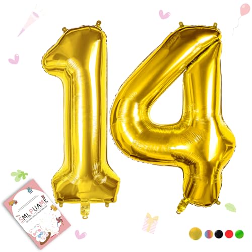Image of Gold Balloon, 40 inch Number 14 Foil, for Birthday, Graduation, Wedding Anniversary Decorations, Includes Glue, Tying Tool