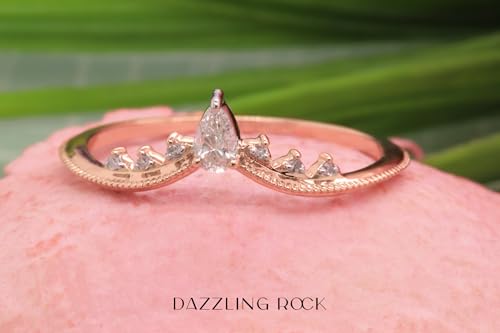 Dazzlingrock Collection 0.15 Cttw Pear & Round White Diamond Womens Beaded Crown Teardrop Engagement Ring, 14K Solid Gold3