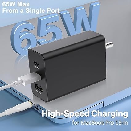 Image of Original 65W Tri Port,Type-C & USB-A,Super Fast Charger Compatible with Sam-Sung (Cable not Included),Black,Tablet (TOY10)
