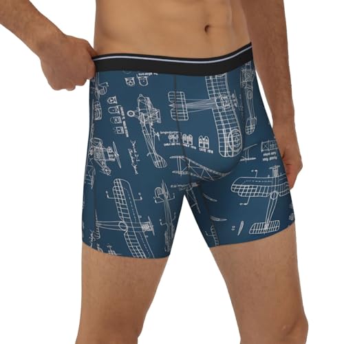 Airplane Blueprint Men's Boxer Briefs, Mens Trunks Underwear Wicking-Breathable Underpants4