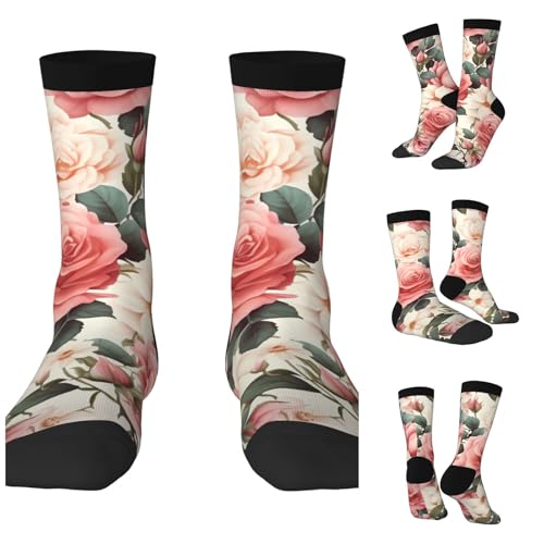 LZQPOEAS Rose Floral Athletic Socks Unisex Cushioned Crew Socks Hiking Running Calf Sock Soft Above Ankle Sock