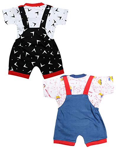 Image of babeezworld dungaree for Boys & Girls casual printed pure cotton-Pack of 2 (9101990001189; Multi Colour)