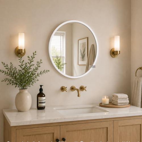 Image of Ali.G.I Round Wall Mirror, Modern Metal Framed Decorative Circle Vanity Mirror for Bathroom, Living Room, Bedroom & Entryway (White 18 inch)