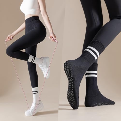 BONANGEL Pilates Socks with Grips for Women, 3 Pairs Womens Grippy Yoga Ballet Barre Hospital Gym Athletic Socks4