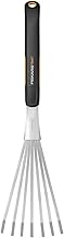 Fiskars Xact Hand Rake, Heavy Duty Gardening Hand Tool with Ergonomic Handle and Hanging Hole for Storage, Stainless Steel Head and Tines, Perfect for Maintaining a Raised Garden Bed