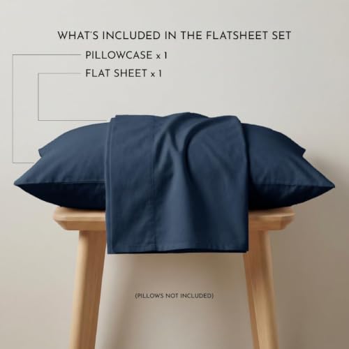 Image of Blue Dahlia 100% Cotton, Single Bedsheet (60 inch x 90 inch) +1 Pillow Cover, Percale Weave, 200TC Solid Premium Bedsheet, Colour: Navy