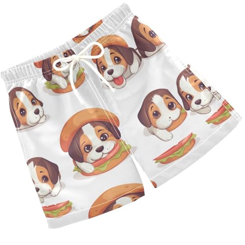 Pigsaly Boys Swim Trunks Cute Hamburger Hat Beagle Puppy Dog Boys Board Shorts Swimsuit Swimwear Summer Bathing Suit 3T Multicolor