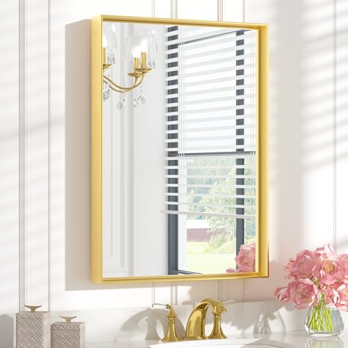 Image of Keonjinn 22x30 Inch Gold Bathroom Mirror for Over Sink, Rectangular