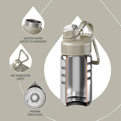 Ideus Vakuumisolierte Wasserflasche, 360 ml Edelstahl Doppelwand Flasche Metall Sport Kantine mit auslaufsicherem Schraubverschluss – Ansicht 3