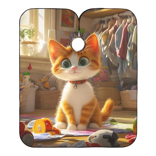 Hezely Cute Cat Hair Dye Cape, Barber Cape for Adults,Waterproof Salon Cape,Waterproof Hairdressing Styling Hair Cutting, 65