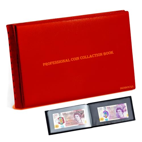 Image of 40 Pockets Banknote Currency Collecting Album - 20 Sheets Clear Dollar /Note Bill Holders World Money Storage Book Collection Supplies Double-Sided Pages for Trading Cards Stamps Tickets (Red)