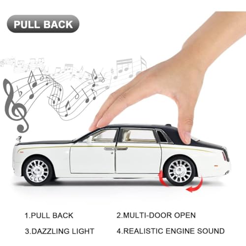 Image of Rolls Royce Phantom Model Car 1:32 Scale Exclusive Alloy Metal Pull Back Die-cast Car Toy with Openable Doors & Light Music Boys Toys for Kids (Phantom 1:32) (White)