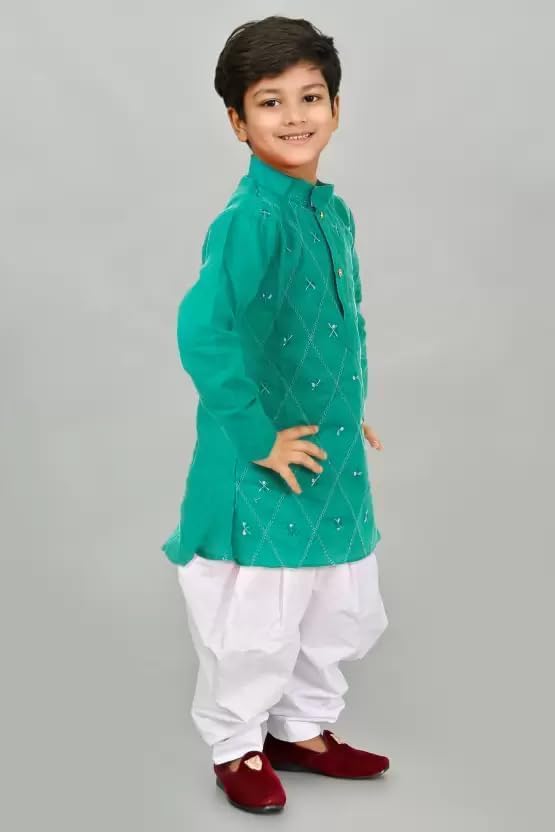 disson Kids Kurta Pyjama Set for Boys Indian Traditional Party Wear Bollywood Style Wedding Dress (Rama Green, 7-8 Year)3