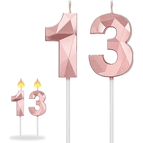 Pinenuts 13th Birthday Candles Number Candles Set, Rose Gold 3D Diamond Shape Number Candles for Birthday, Wedding, Celebration and Party Anniversary Cake Decorations (Rose Gold) Cover