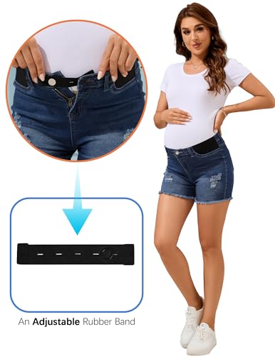 Image of PACBREEZE Women's Maternity Mid-Rise Stretch Denim Shorts Trendy Soft Frayed Hem Pregnancy Shorts, S-XXL
