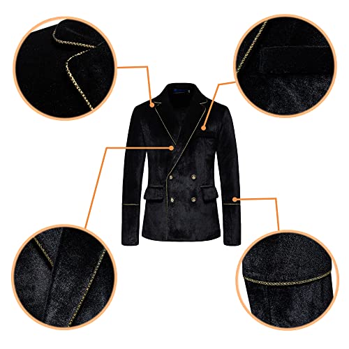 UNINUKOO Mens Suits Velvet 2 Piece Suit Slim Fit Double Breasted Formal Dinner Tuxedo (Order Two Size Up) Label Size 38(US Size 34) Black4