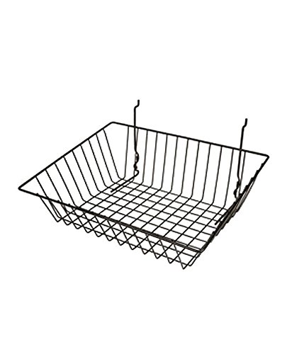 AMKO BSK16/BLK Sloping Basket 15" Length x 12" Width x 5" Height, Black Color, Metal Construction, Durable, Spacious, Easily Attach to Pegboard, Slat Walls, or Grid Wall, Attractive Look (Pack of 6)