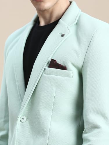 Image of SHOWOFFFF Men Solid Single Breasted Casual Blazer | Notched Lapel Full Sleeves Cotton Blazer for Mens | Slim Fit Regular Length Blazer for Men's