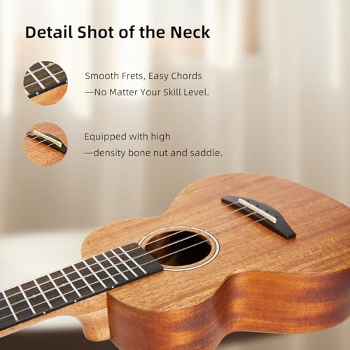 TOM 26-Inch Solid Mahogany Tenor Ukulele – Professional-Grade Ukelele for Performers & Enthusiasts, Deep Tone with D’Addario Strings, Premium Kit & Free Lessons (AM3-T) - Image 5