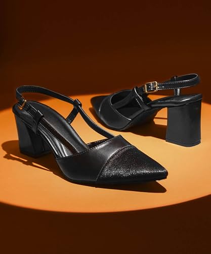 Image of JM LOOKS Women's Slingback Closed Pointed Toe Block Chunky Heel Pumps - 2.5 Inches Office Wedding Party Dress Shoes