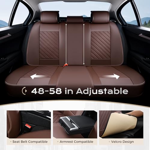 Image of Coverado Car Seat Covers Full Set 5 Pieces, Luxury Nappa Leather Seat Covers Universal Fit Waterproof Non-Slip Breathable Front & Back Automotive Seat Protectors for Cars, SUVs, Trucks