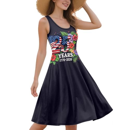 Image of Women Stylish Tank Dresses Sleeveless Round Neck Midi Casual Dress with Pocket for Summer