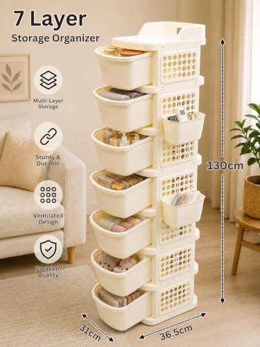 Image of KITCHIVO Layer Multipurpose Plastic Storage Drawer Organizer with Top Tray & Side Hanging Basket for Kitchen, Bathroom, Bedroom, Office, Makeup, Cutlery & Home Organization