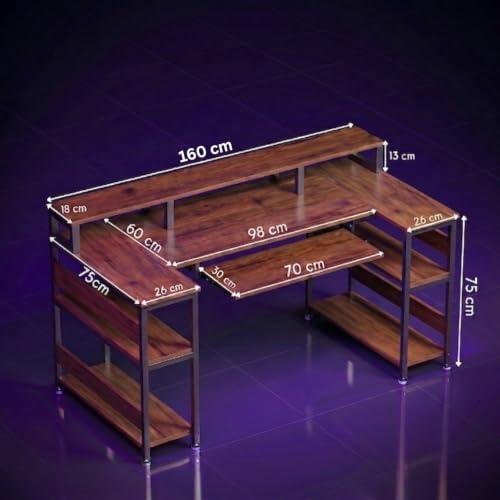 Image of Deskio Gamz Desk, Computer Table for Home Pc, Office Table for Home, Gaming Worktable | with Book Shelf + Monitor Riser, Forest Wood, Metal (160 Cm x 60 Cm x 75 Cm) | DIY