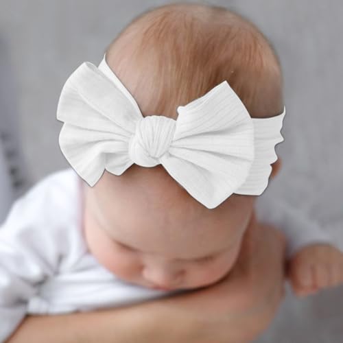 Anseom 3 Pièces Bébé Bandeaux Nouveau-né Nœud Extensible Bande de Cheveux Arc Arc Élastiques Bébé Turban Convient aux Enfants âgés de 0 Mois à 3 ans Blanc Rose Jaune – vue 4