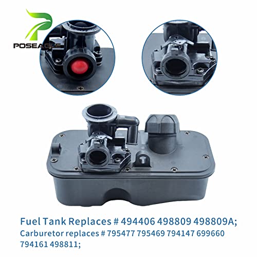 Poseagle 494406 Fuel Tank With 795477 Carburetor Replaces 498809, 498809A, 498811, 494407, 494775, 497619, 699660, 794147, 794161, 795469, Briggs And Stratton Fuel Tank #TOP2