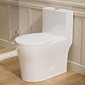 Casta Diva Compact One Piece Toilet for Small Bathroom, Round Modern Skirted Toilet with Soft Close Seat, Space Saving, 12'' Rough-in, High Efficiency Dual Flush and MAP 1000g, White