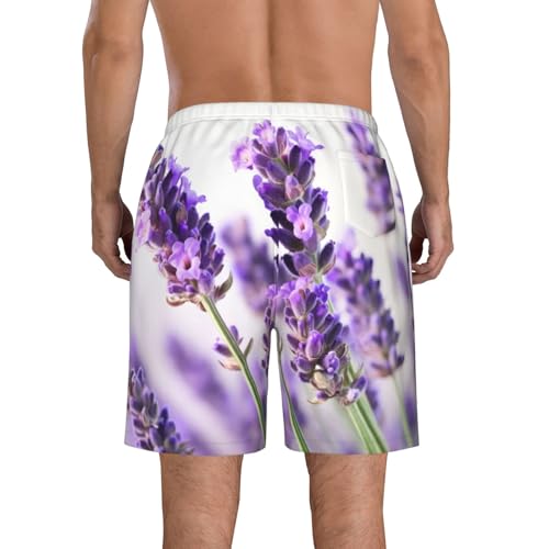 Men's Swim Trunks Quick Dry Board Shorts Mens Bathing Suit Swimsuits Lavender Flower Beach Shorts with Pockets4